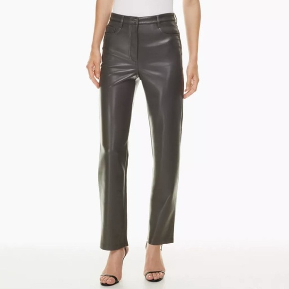 Aritzia Wilfred The Melina Pant Gray Faux Vegan Leather High Rise Straight Leg - Picture 1 of 11